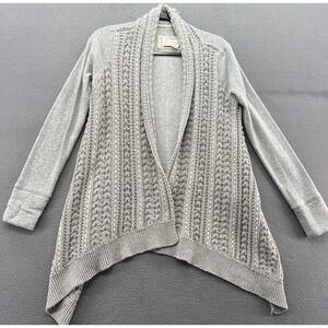 Saturday Sunday Cardigan Sweater Sz M Gray Cable Knit Open Front Waterfall